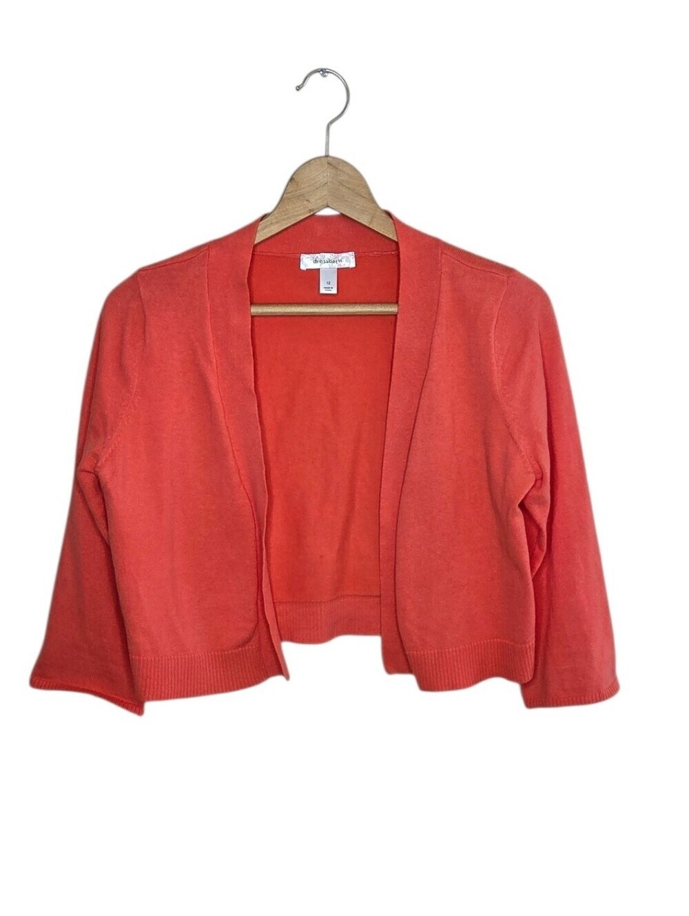 Dressbarn Coral Orange Cropped Open Front Cardigan Sweater Topper Size 12